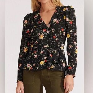 Veronica Beard Black Silk Floral Kiona Blouse Size 8